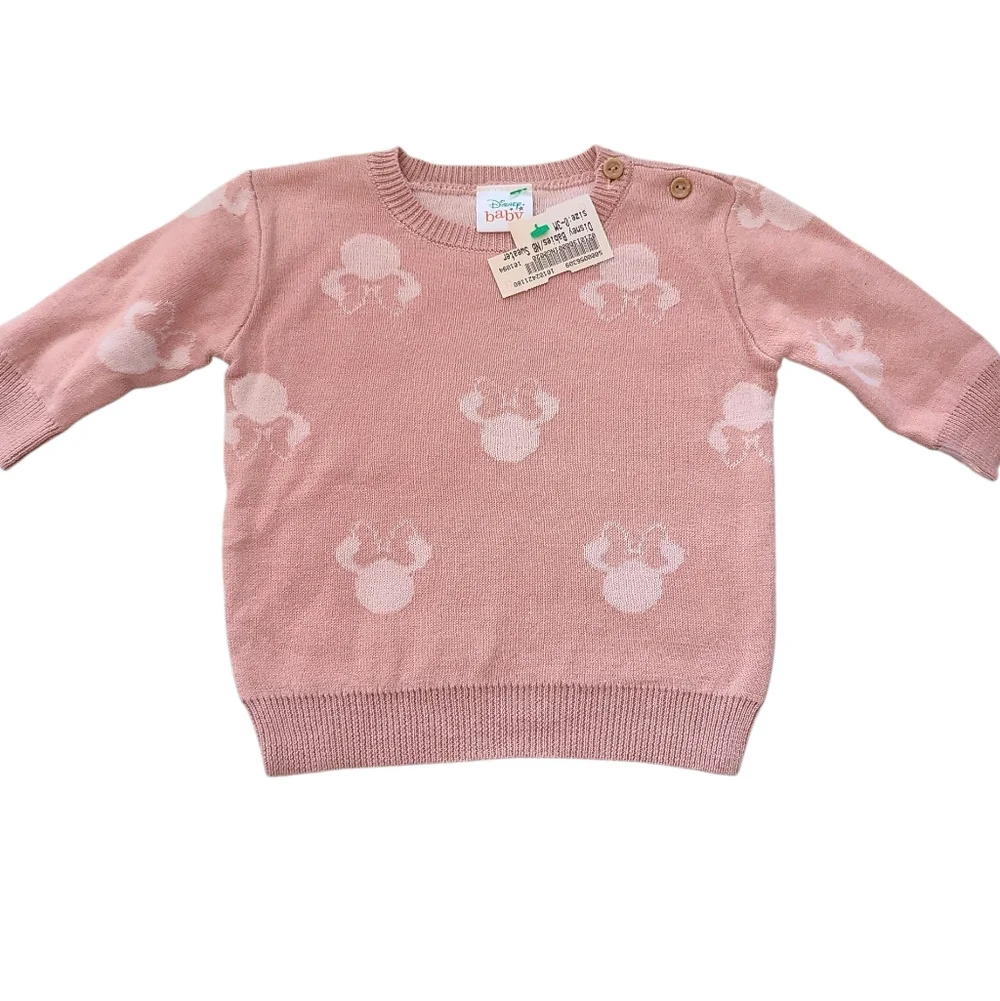 Disney Sweater For Newborn Baby Pink Minnie‎ Mouse Infant Size 0-3 Months NEW